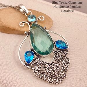 Aquamarine Topaz Gemstone Handmade Pendant Necklace